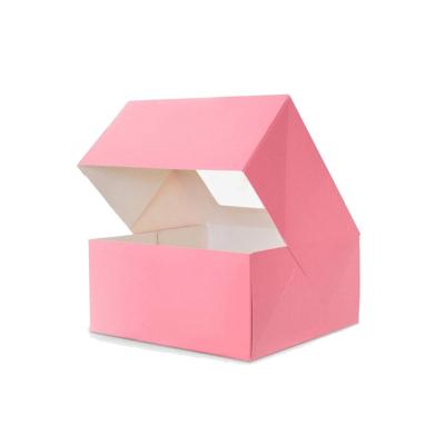 China Biodegradable Pink Paper Cake Box With Window Birthday Cake Packing 10 Inch Cake Box for sale