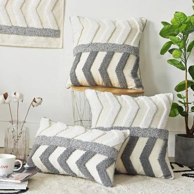 China Wholesale Non-Toxic Geometry Simple Gray And White Pillow Covers Tufted Boho Tassel Cushion Cover for sale