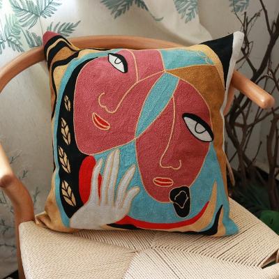 China Hotel Shinnwa Embroidered European Cotton Canvas Impressionist Style Pillow Case Sofa Cushion Cover for sale