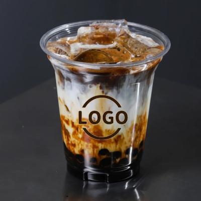 China Customization single wall disposable logo 98mm 14oz 400ml PET/PLA plastic cup for 14oz juice boba tea cups for sale