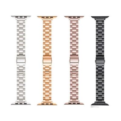 China Wholesale Luxury Material Three Beads Stainless Steel Thin Watch Band For Apple Watch 87654 44mm High Quality Watchband 40mm for sale