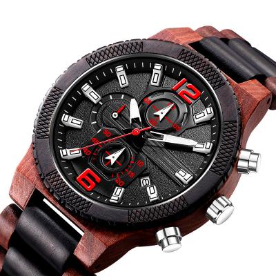 China Kunhuang watch men's fashion multi-function chronograph wooden watch unisex simple pure wood quartz sports wristwatch for sale