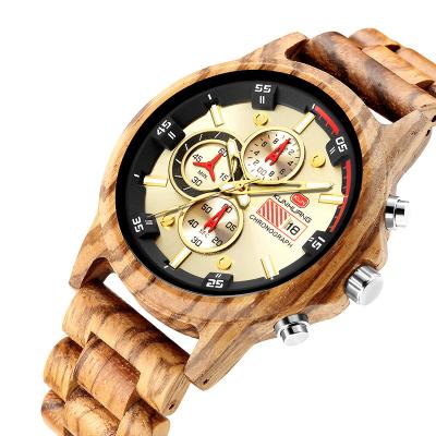 China Kunhuang sport quartz luxury elegant luminous wristwatch men's watch multifunctional wooden chronograph watch unisex watches for sale