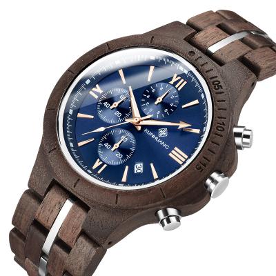 China Kunhuang unisex wood watch for men's multifunctional pure wood chronograph watch simple sport quartz wristwatch for sale