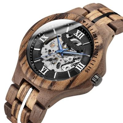 China Luminous Hands Kunhuang Wood Watch For Man Watches Personality Wooden Grain Personality Hollow Steel Sports Automatic Pure Handmade Wooden Mechanical Wrist Watch for sale