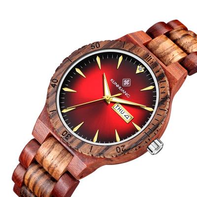 China fashion & Kunhuang watch men's fashion casual multi-function chronograph wooden watch sports quartz simple pure wood wristwatch for sale