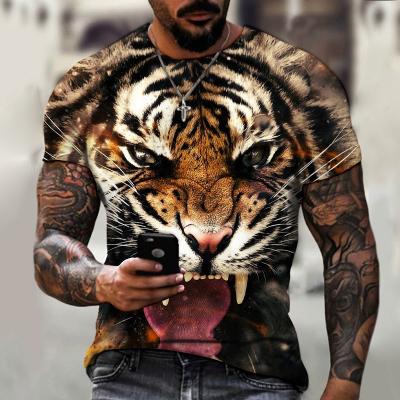 China Anti-Wrinkle 2022 Spring New Tiger Animal Print Men's Round Neck Short Sleeve T-Shirt for sale