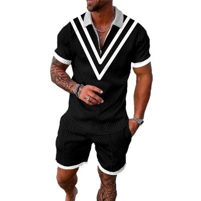 China QUICK DRY Polo Zipper Lapel Casual Shirt With Shorts Plaid Stripe 3D Pattern Print Men'S Summer Style New for sale