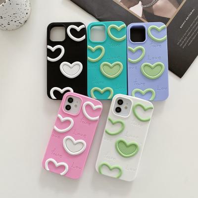 China Fashion 3D Love Couples Gift Shockproof Embossing Soft Phone Case For iPhone 14 11 13 12 Pro Max X XS XR 7 8 Plus Cover for sale