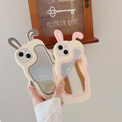 China Popular Design Cute Three-dimensional Rabbit Makeup Mirror Phone Case Shockproof For iphone 14 pro cover 13 12 max cheap cute for sale