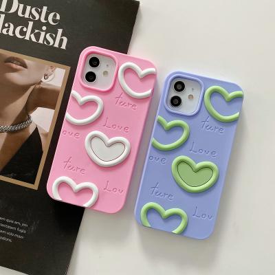 China New Fashion 3D Peach Soft Silicone Phone Case Cute Pink Heart Shockproof Protective Case For iPhone 13 12 11 pro plus max XR XS 7 8 for sale