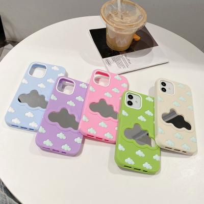 China Central Statistical Heart Cloud Makeup Shockproof Phone Cover For Apple iPhone 14 13 pro Max Pattern Mirror Phone Case for sale