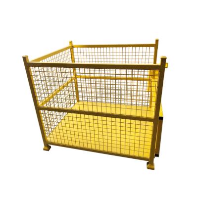 China Heavy Duty Stackable Detachable Collapsible Collapsible Industrial Metal Bulk Wire Mesh Storage Tray Foldable Rigid Container for sale