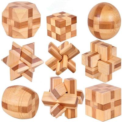 China Eco-friendly Cube Magic Ball Brain Teaser Intellectual Assembling Toy For Kids Gift Wooden 3D Puzzle Game Luban Lock Activity Toys for sale