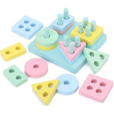 China Building Toy Montessori Toys Rainbow Wooden Blocks Color Shape Knowledge Board Baby Early Learning Educational Toys For Children for sale