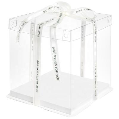 China Factory price handmade transparent cake boxes with ribbon for birthday gift packaging for sale