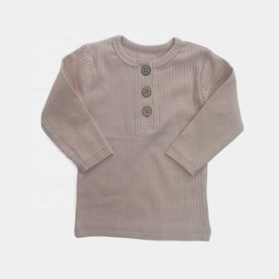 China Hot Sale Spandex / Cotton Low MOQ 0-4t Long Sleeve Baby T Shirt , Kids Ribbed T Shirt for sale