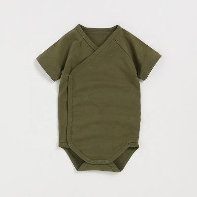 China 100% Organic Cotton Wholesale Organic Snap Button Sleeve Summer Kimono Baby Short Jumpsuit Romper for sale