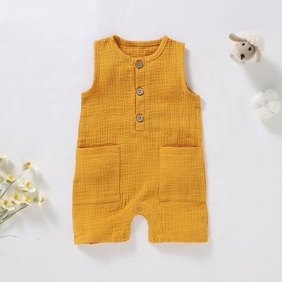 China Wholesale 100% Cotton 5% 95% Spandex Sleeveless Organic Cotton Gauze Summer Baby Rompers for sale