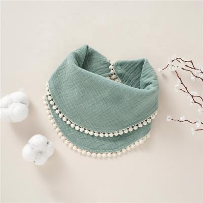 China Wholesale Button Burst Organic Double Layer Muslin Trim Tassel Baby Bib ABB16F for sale