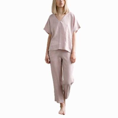 China MOQ Logo Custom v QUICK DRY low neck top and wide leg pants set organic canvas pajamas for sale