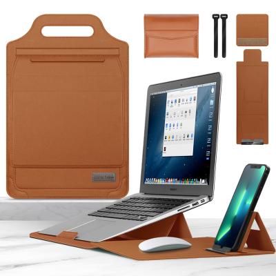 China PU Leather 13 14 Brown 16 Laptop Stand Computer Bag Suitable For Huawei Mate Holder Liner Bag Apple Multifunctional Storage Handbag for sale