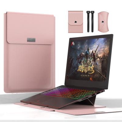 China Pink PU Leather Ready To Ship Laptop 14 Inch Inner Bracket Bag For MacBook 13.3/15.6/16 Four Piece Set Storage Multifunctional Bags for sale