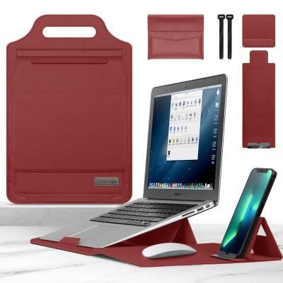 China PU Leather Red Color 13 14 16 Laptop Stand Computer Bag Suitable For Huawei Mate Holder Liner Bag Apple Multi Functional Magnet Handbags for sale