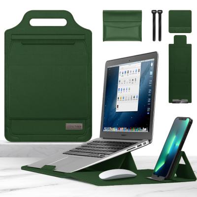 China Green PU Leather 13 14 16 Laptop Stand Computer Bag Suitable For Huawei Mate Holder Liner Bag Apple Multifunctional Storage Handbag for sale