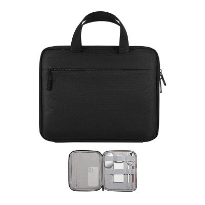 China PU Color Muti Function Double Layer Environmental Leather Black Organizer Accessories Storage Bags For 11Inch Tablet Customized For Adapter Charger Mouse for sale