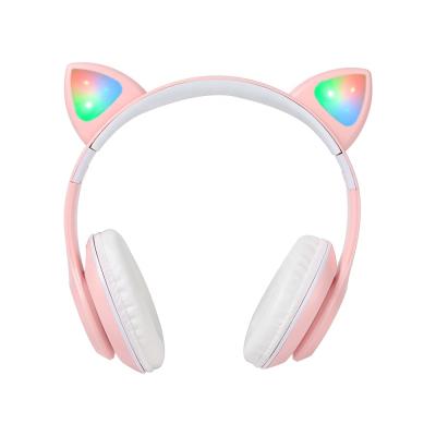 China Children Cat Ear Wireless Bluetooth Headband Headphone with Led Light RGB PVC Flashing Comfortable Leather Air Headset for sale