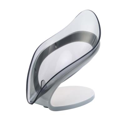 China Modern Bathroom Leaf Shaped Clear Soap Box No Punch Hole Drain Soap Tray Leaf Shape Soap Dish Holder for sale