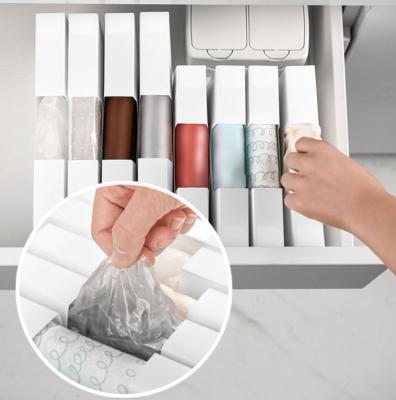 China Amazon Stored Wall Mounted Plastic Garbage Bags Storage Box Holder Waste Bag Holder Removable Plastic Bag Organizer For Kitchen for sale