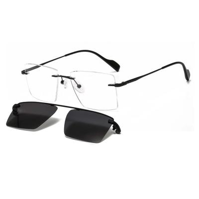 China Clip On Clip On Rectangle Good Quality Rimless Eyewear Sun Glass Metal Polarized Cheap Price 33086 for sale