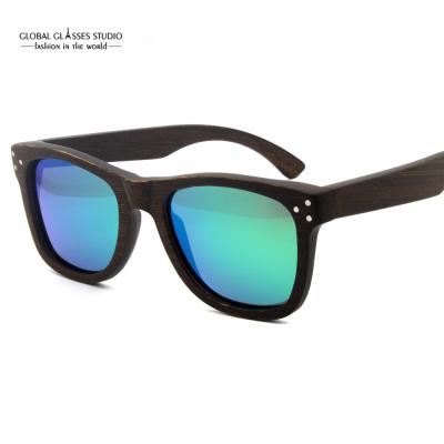 China Black Color Wide Glass Sun Men Fashion Sun Glasses Temple Bamboo Sunglasses UV400 Protect Green Rivet Mirror Glass Increasing Eyewear for sale