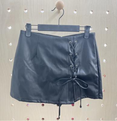 China Lace Up P-Leather Skort Black for sale