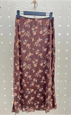 China Brownflower Printed Mesh Midi Skirt With Elastic Trim for sale