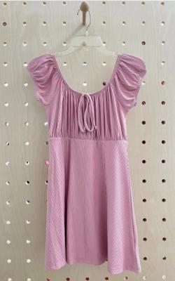 China Mauve color 2*2 Knit Rib Dress With Puff Sleeve for sale