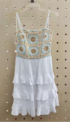 China Whiteblue Color Knit Crochet Top  Tiered Dress for sale