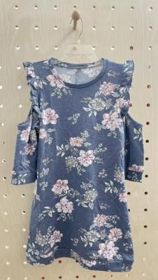 China Hollowed Out Mid-Sleeve Print French Terry Dress Greyflower for sale