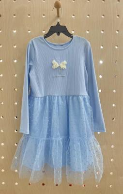 China cute babyblue flocking-mesh kids long sleeve bubble  dress for sale