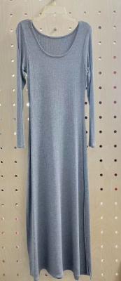 China Minimalist Elegant Grey Long-Sleeve Rib Knit Dress for sale