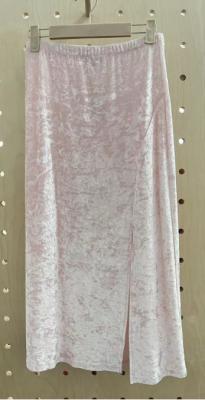 China Luxury High-Shine Solid Light Pink Velvet Skirt for sale