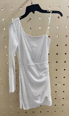 China unique one-shoulder knit white sequin dress for sale