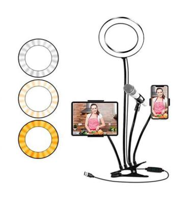 China Aluminum+Plastic 4 in 1 Photography Studio Camera Light Led Selfie Ring Fill Lights with Tripod Stand Phone Holder for Live Stream Makeup for sale