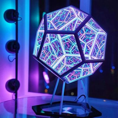 China Modern 12 Face Dodecahedron Color 3D Art LED Night Light Lamp Space Modern Infinite Lights Include Decorative Bracket Table Lamp for sale