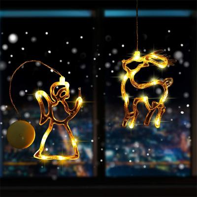 China Home Decoration Christmas Lights Suction Cup LED Lights Deer Bells Pine Stars Moon Window Holiday Decoration Lights for sale