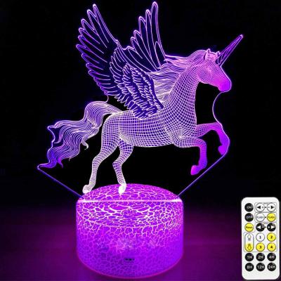 China Dimming Unicorn LED Cartoon Shape 3D Lights Night Light Modern Multicolor Soothing Visual Fill Unicorn for sale