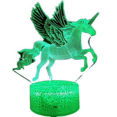 China Factory Wholesale Modern Color Cartoon Unicorn Lamp 3D LED Night Changing Light For Kids for sale