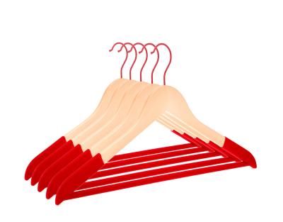 China New style eco-friendly/sustainable customized luxury colored wooden hangers with assembled shoulder and non slip velvet around the bar for sale